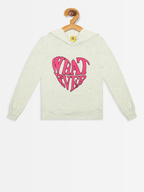 

Punkster Girls Off-White Printed Hooded Sweatshirt