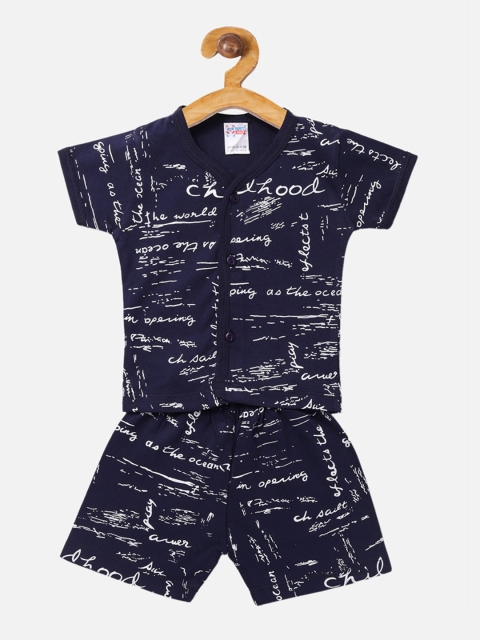 NAUTI KIDZ Girls Blue Printed T-shirt with Shorts