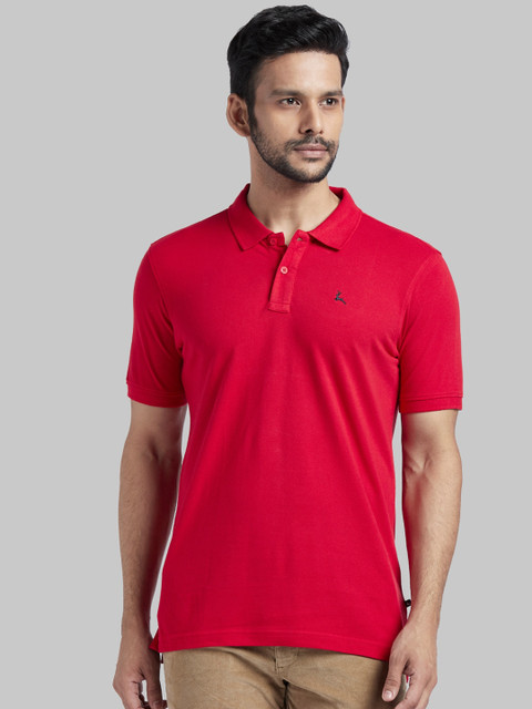 

Parx Men Red Solid Polo Collar T-shirt