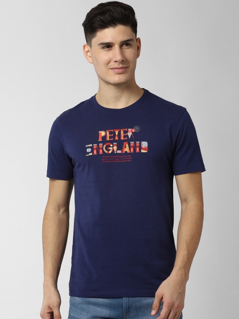 

Peter England Casuals Men Navy Blue Printed Cotton Round Neck T-shirt