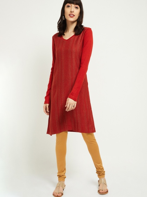 

MAX Textured Three-quarter Sleeves Kurta, Red