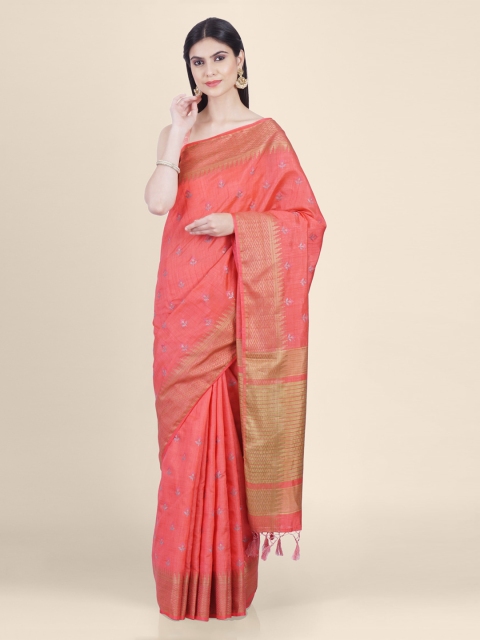 

Kasat Red & Gold-Toned Silk Cotton Woven Design Handloom Saree
