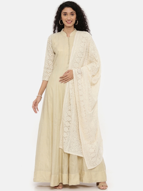 

Neerus Women Beige Solid Kurta with Churidar & Dupatta