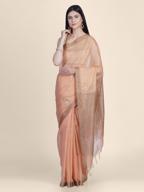

Kasat Peach-Coloured Embellished Pure Cotton Handloom Saree
