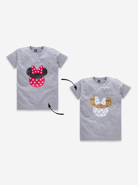 

MAGIC TEES Girls Grey Minnnie Mouse Sequinned Round Neck T-shirt