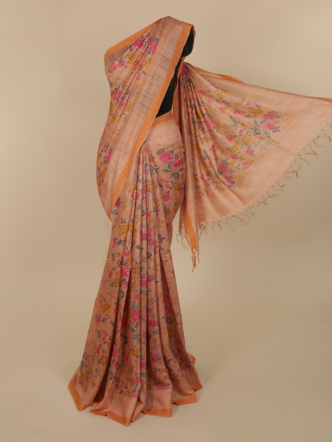 

Pothys Peach-Coloured Printed Jute Silk Saree