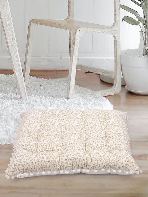 

Tistabene Beige & Olive Green Floral Printed Square-Shaped Floor Cushions