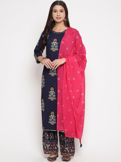 

Prakhya Women Blue & Pink Printed Kurta with Palazzos & Dupatta