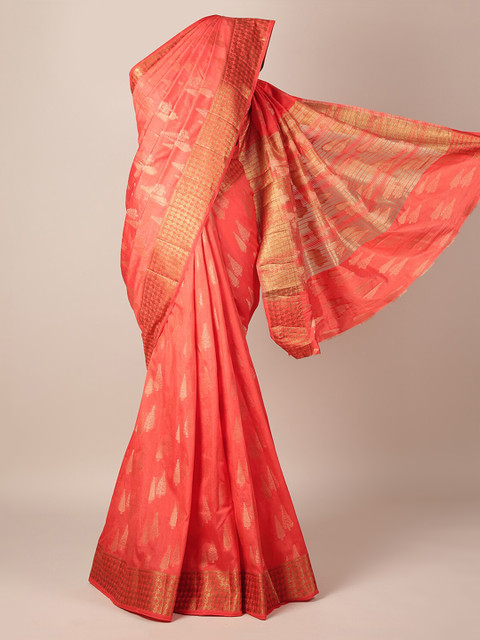 

Pothys Orange Woven Design Jute Silk Saree