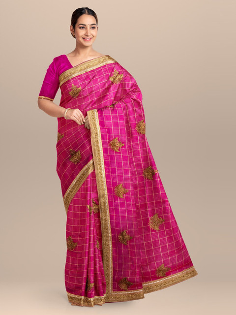 

KLM Fashion Mall Pink Checked Saree