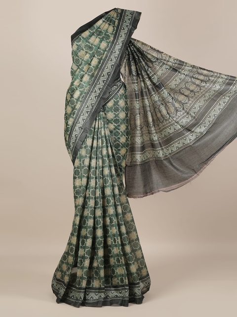 

Pothys Green Printed Jute Silk Saree