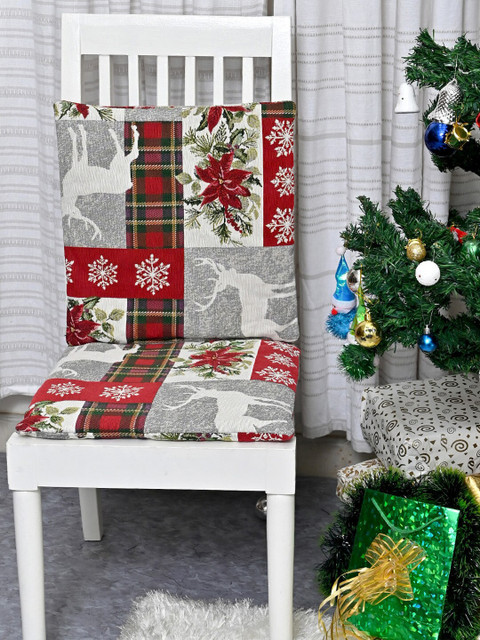 

AVI Living Set of 2 Red & White Living Christmas Spirit Printed General Support Chair Pads