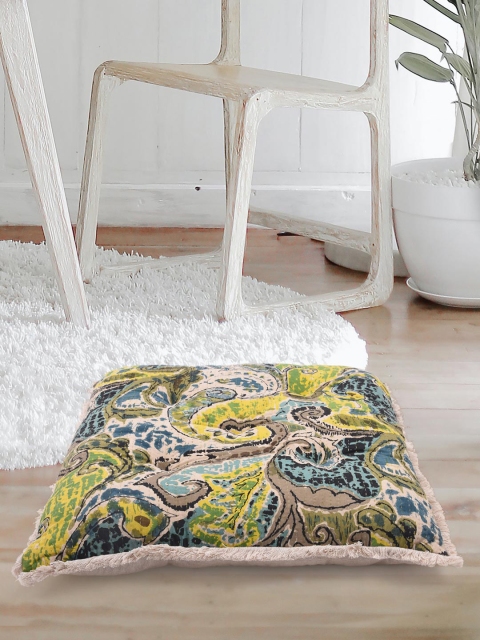 

Tistabene Green & Blue Floral Digital Printed Rectangle-Shaped Floor Cushion