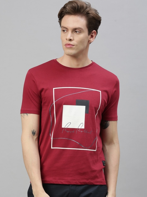 

RARE RABBIT Men Red Printed Round Neck T-shirt