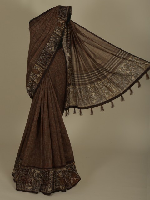 

Pothys Brown Cotton Blend Solid Chanderi Saree