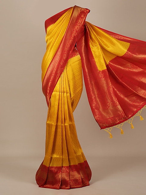 

Pothys Yellow & Orange Jute Silk Woven Design Saree
