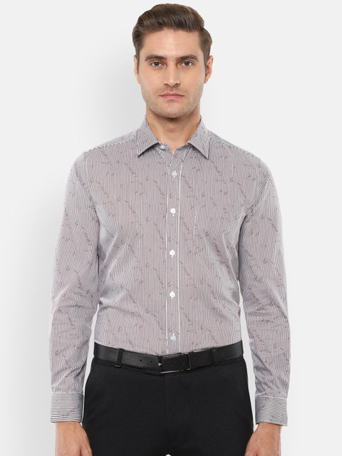 

Louis Philippe Men Grey & Brown Slim Fit Printed Pure Cotton Formal Shirt