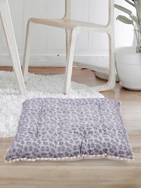 

Tistabene Blue & White Printed Square Gaddi Cushion