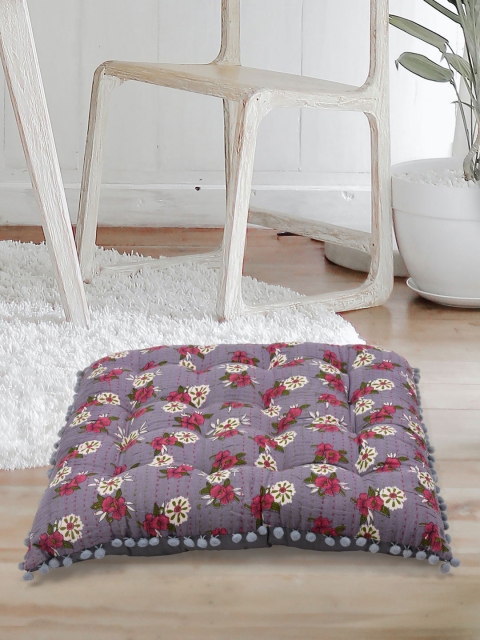 

Tistabene Red & Purple Floral Printed Square Cushion With Filling