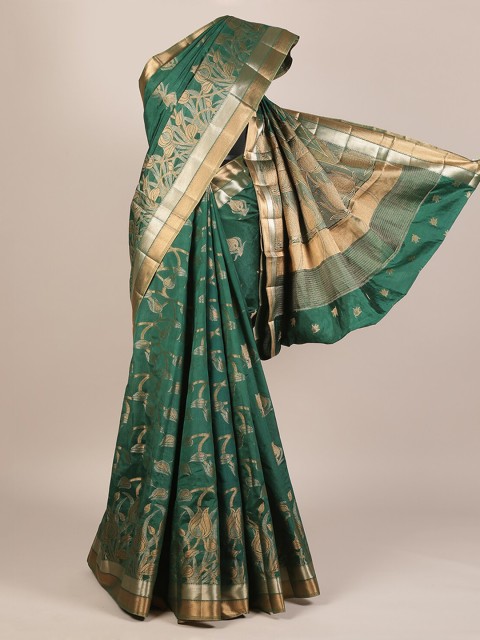

Pothys Green & Gold-Toned Jute Silk Woven Design Saree