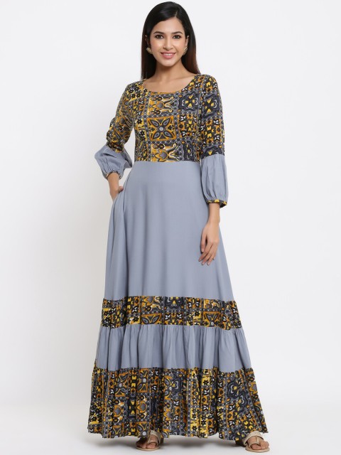 

Indian Virasat Women Grey Printed Maxi Dress
