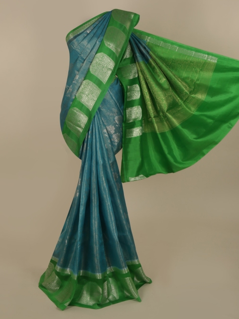 

Pothys Blue & Green Jute Silk Woven Design Saree
