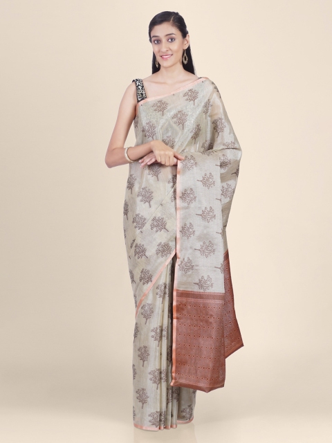 

Kasat Grey & Beige Silk Blend Printed Saree