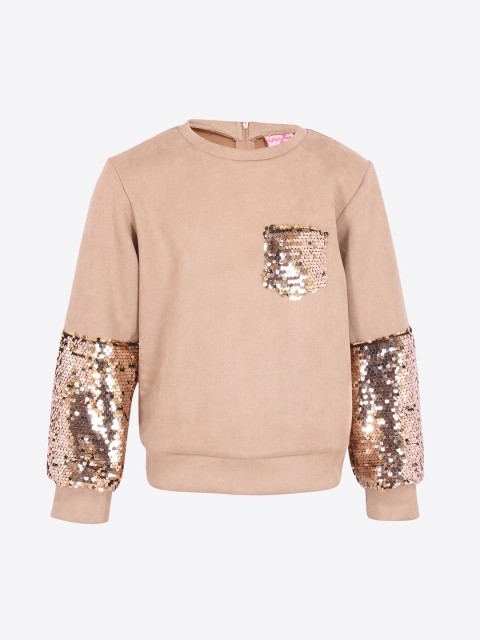 

CUTECUMBER Girls Beige & Gold-Toned Solid Sweatshirt