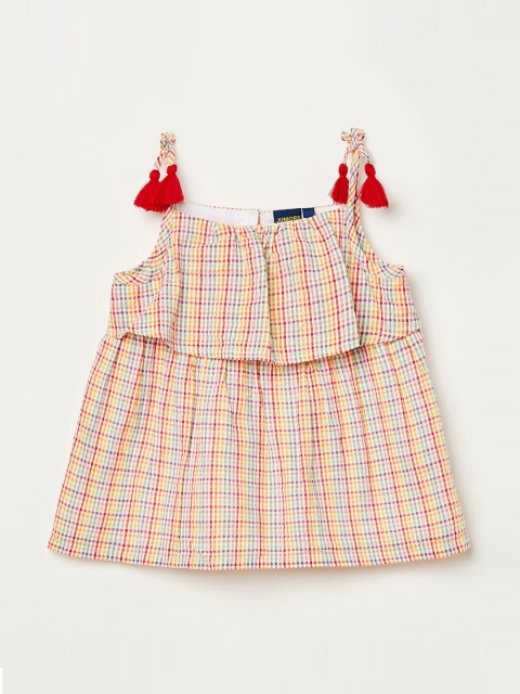 

Juniors by Lifestyle Girls Multicoloured Checked A-Line Pure Cotton Top, Multi