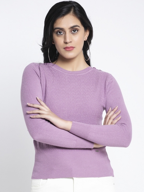 

Global Republic Women Purple Ribbed Pullover Sweater