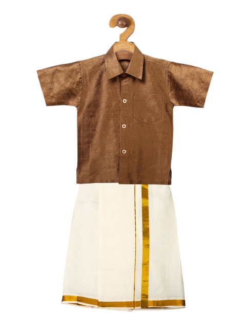 

Ridokidz Boys Brown & Off-White Solid Shirt and Veshti