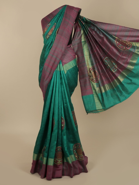 

Pothys Green & Purple Jute Silk Woven Design Saree