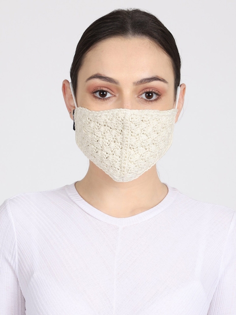 

Anekaant Women White Crochet Work 3-Ply Reusable Cloth Mask
