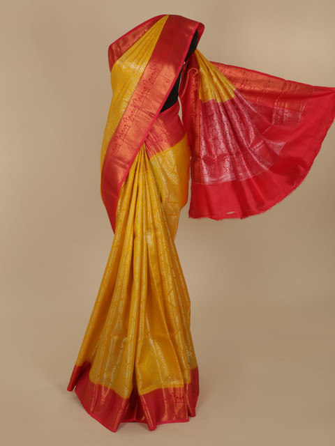 

Pothys Yellow & Orange Jute Silk Woven Design Saree