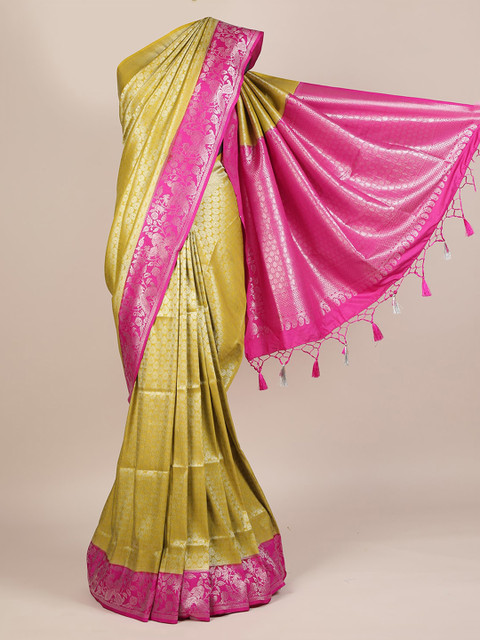 

Pothys Pink & Yellow Jute Silk Printed Saree