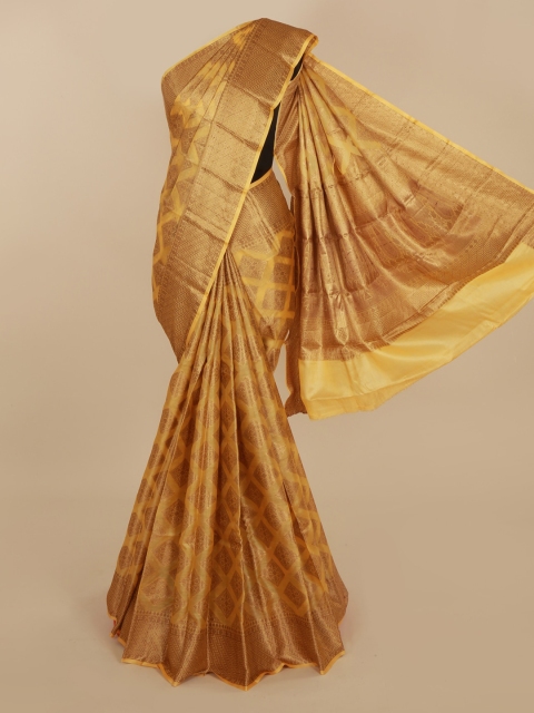 

Pothys Yellow & Gold-Toned Jute Silk Printed Tussar Saree