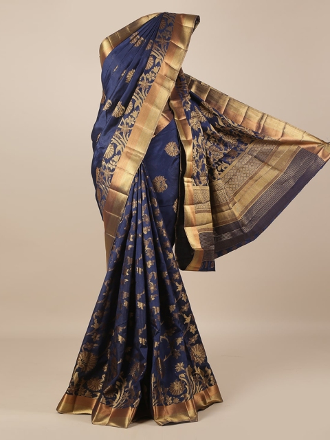

Pothys Navy Blue & Gold-Toned Jute Silk Woven Design Saree