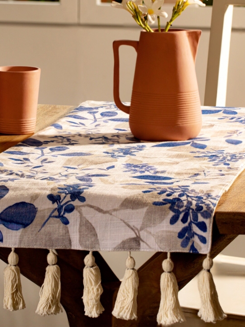 

ellementry Cream Coloured & Blue Floral Printed Table Runner