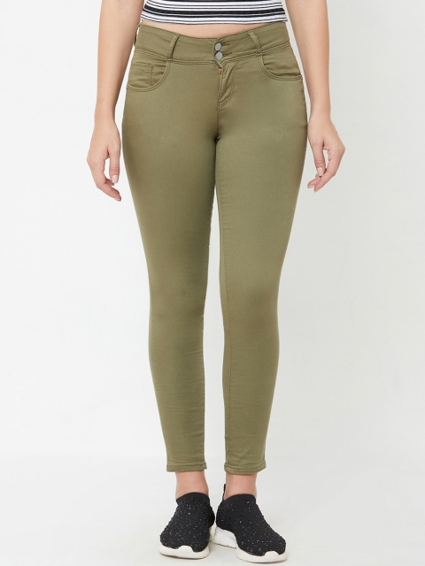 

Kraus Jeans Women Olive Green Skinny Fit Mid-Rise Clean Look Jeans