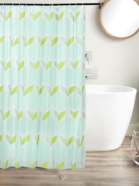 

Clasiko Sea Green & Green Printed PVC Plastic Sustainable Bath Shower Curtain With Hooks