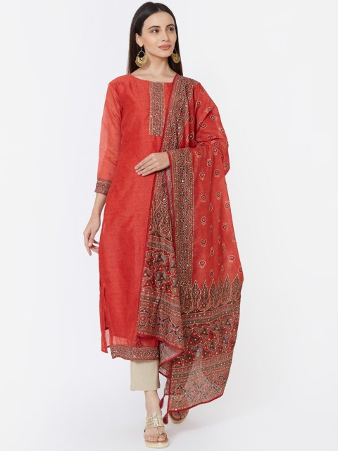 

FASHOR Women Red Yoke Design Straight Kurta