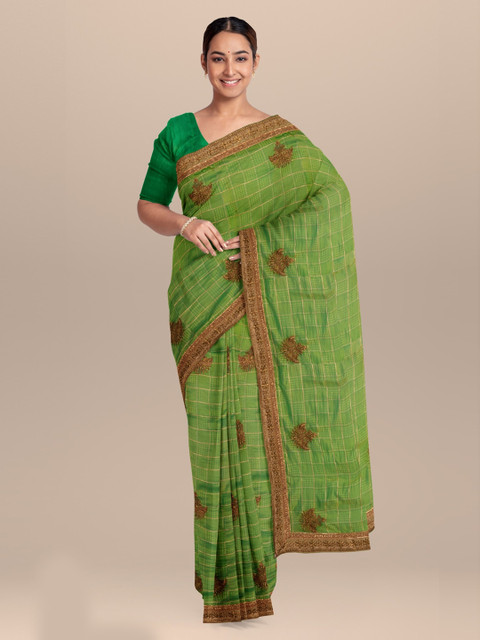 

KLM Fashion Mall Green Embellished Silk Blend Saree