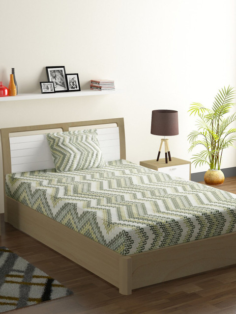 

SWAYAM Off-White & Grey Abstract 160 TC Cotton 1 Single Bedsheet with 1 Pillow Covers