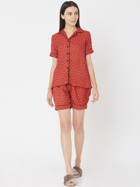 

Smarty Pants Women Red & Black Printed Night Suit