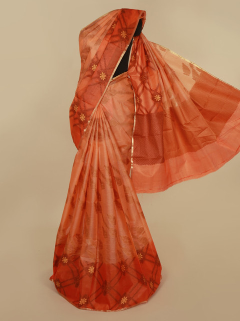 

Pothys Orange Jute Silk Printed Tussar Saree
