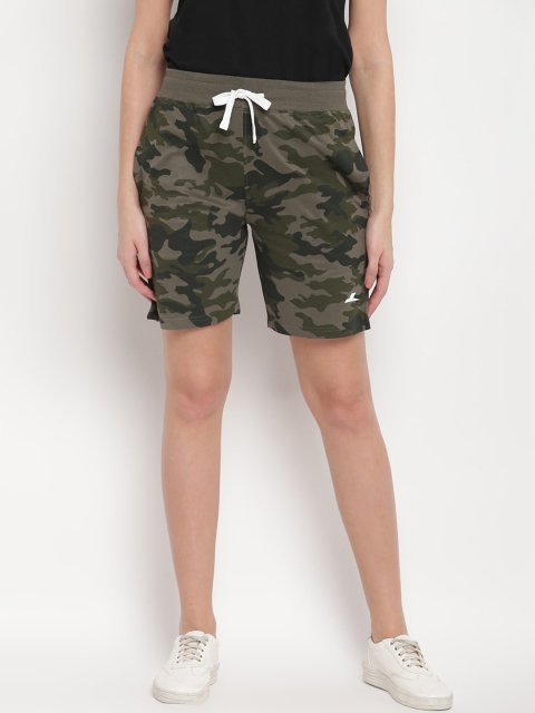 

SPARROWHAWK Women Olive Green Camouflage Printed Premium Cotton Regular Shorts