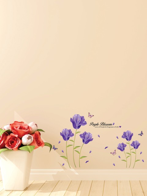 

WALLSTICK Purple & Green Floral Large Vinyl Sticker