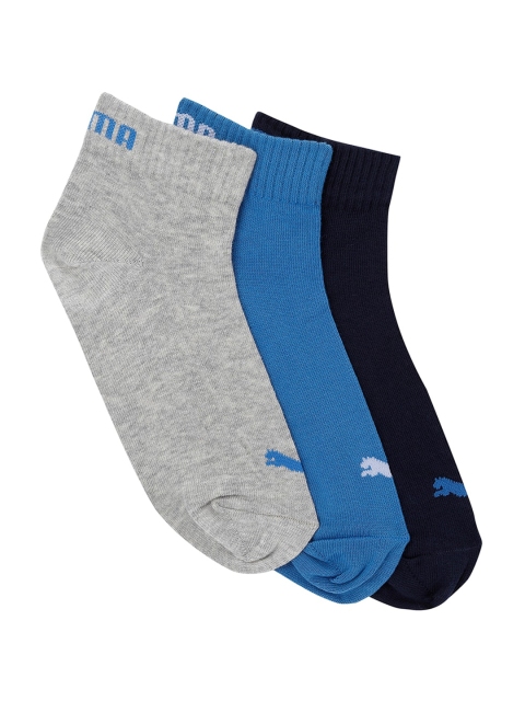 

Puma Unisex Pack Of 3 Solid Ankle-Length Socks, Blue