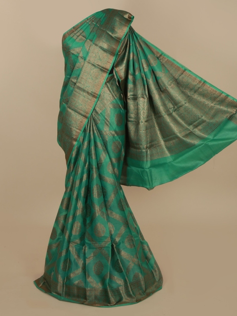 

Pothys Green & Gold-Toned Jute Silk Woven Design Tussar Saree