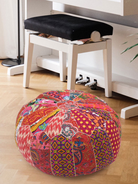 

Tistabene Red & Pink Printed Patchwork Round-Shaped Floor Cushion